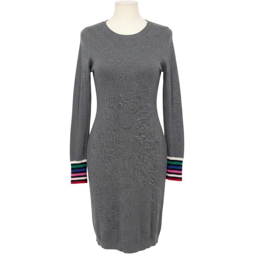 Boden Sweater Dress Women 4 Gray Rainbow Stripe Wool Cashmere Blend Knit‎ Preppy